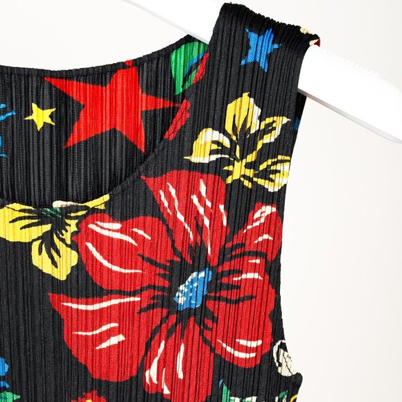 Pleats Please Issey Miyake Hawaii Motif Fringe-Hem Sleeveless Dress, Size XL - Picture 4 of 9